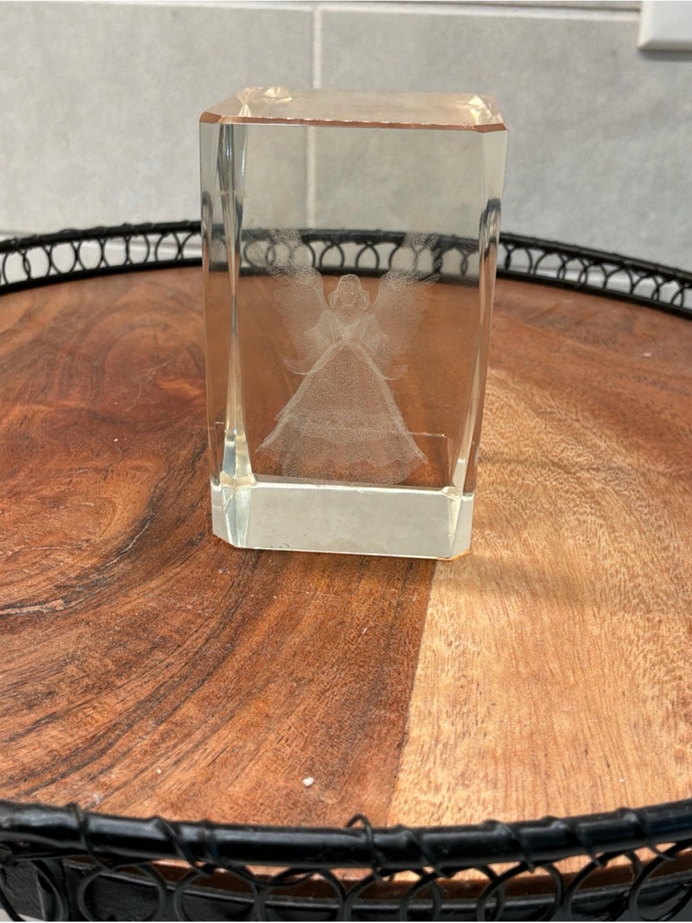 Angel Crystal Clear Glass 3D Laser Etched Hologram Cube Paperweight 3”x2”x2”